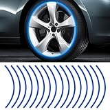 16PCS 17''-19'' Reflective Wheel Rim Stripe Decal Sticker, Universal Night Safety Tape Reflective Stickers, Waterproof Tire Rim Decoration Stripe Decals for Motorcycle, Car, Bicycle (Blue)