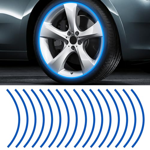 Image of 16PCS 17''-19'' Reflective Wheel Rim Stripe Decal Sticker, Universal Night Safety Tape Reflective Stickers, Waterproof Tire Rim Decoration Stripe Decals for Motorcycle, Car, Bicycle (Blue)