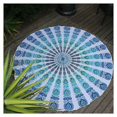 Popular Handicrafts Round Tapestry Wall Hanging Ombre Hippie Mandala Bohemian Hippy Intricate Indian Tapestries Tablecloth 70 Inches,(178cm) Blue on White - Image 2