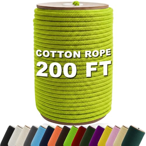 PerkHomy 200 Feet Cotton Rope 3/16" (5mm) Multi Purpose Utility Diamond Braided Cord, Natural Cotton for Clothes Line Camping Crafting Flag Pole, Light Green