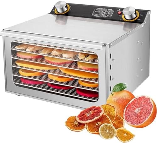 Commercial Electric Food Dehydrator with Timer & Temp Control - 6-Layer Stainless Steel Fruit & Veggie Dryer for Jerky, Herbs, Beef, Dog Treats