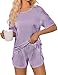 JUSTFASHIONNOW Womens Pajama Sets Shorts Striped Print Two Piece Lounge Sets Crew Neck Sleepwear Soft Pjs Split Shorts Set Summer Cute Pajama Sets for Women Purple S