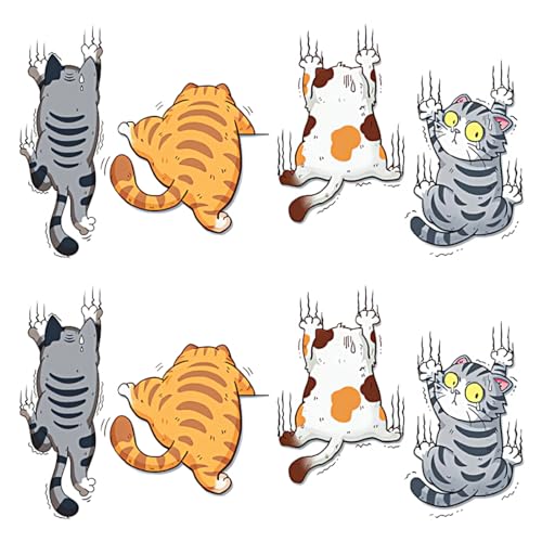 2x4 PCS Lindo Pegatina de Pared de Gato, Adhesivo de Pared con Estampado de Animales, Pegatina de Puerta Gato, Pegatinas Gatos Pared Decorativas Infantiles (30x30cm)