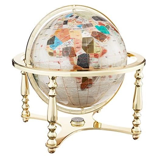 Unique Art 21-Inch Tall Pearl Ocean Table Top Gemstone World Globe with 4 Leg Gold Stand