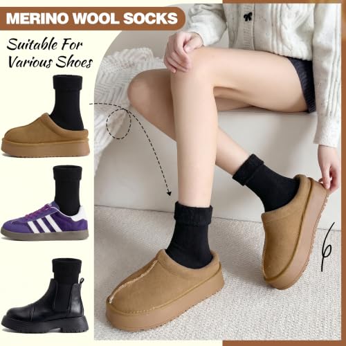 Image of EBMORE 5 Pairs Women Merino Wool Boot Socks Warm Thermal Winter Thick Hiking Cozy Cabin Crew Comfy Socks for Ladies