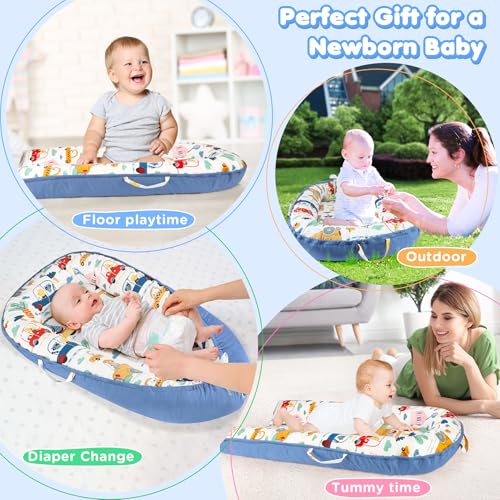 Image of KISS GOLD Baby Lounger - Breathable Soft Cotton Cover Baby Lounger Nest, Babies Essentials Gifts, Portable Lounger for Baby Tummy Time Floor Playing Seated Support for Home and Travel