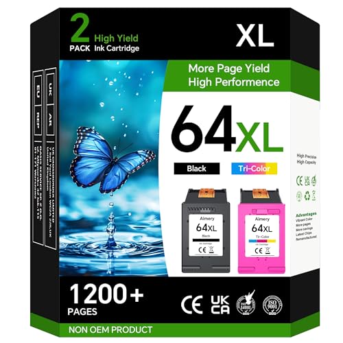 64XL Ink Cartridge Combo Pack Replacement for HP Ink 64 Black and Color Compatible with Envy Photo 7855 7858 7155 7800 Inspire 7900e Series 7200e 7255e 7900e 7950e 7955e 7958e Tango Series Printers by Aimery - Used condition - US$38.93