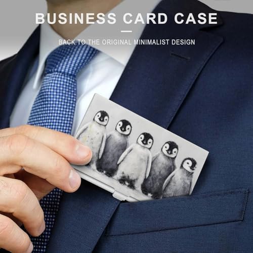 Cute Penguins in A Row Business Card Holder Pocket Slim Portable Metal Business Card Case3
