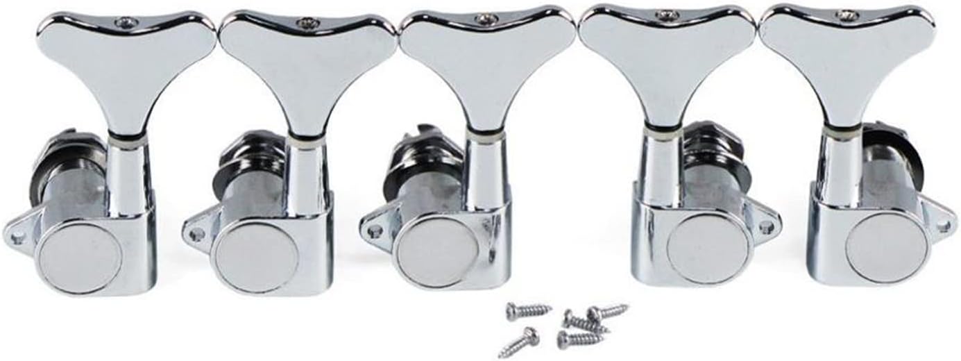 Guitar String Tuning Peg Set - 5 Pcs Bass Machine Heads Tuners for 5-String Bass, 2L3R / 2R3L Configuration Guitar Replacement Parts (2l3r Chrome)