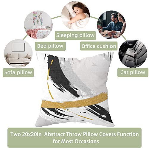 Black Gold Throw Pillow Covers 20 X20 Inch Modern Abstract Art Pillowcase Minimalist Ink Line Cushion Covers Decorative Square Pillow Case For Sofa Bed Living Room, Set Of 2 #TOP2