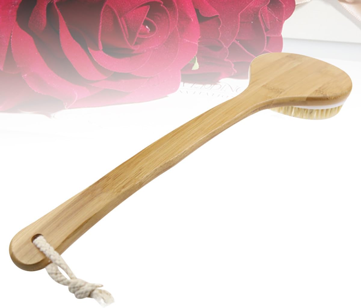 NOLITOY Curved Long Handle Bath Brush Bristle Massage Scrubber 40cm Non-Slip Body Brush for Shower and Wet Dry Use