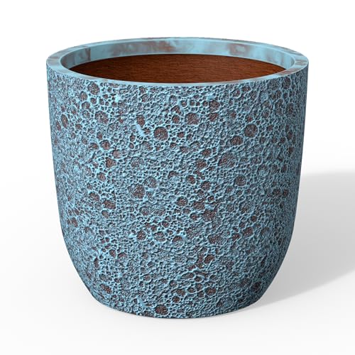 Humid Jade 13.4-Inch Concrete Planter, Lunar Surface Textured Garden Pot with Drainage Hole, Ideal for Indoor & Outdoor Plants, Ocean Teal Veil by Humid Jade - Used condition - US$59.90