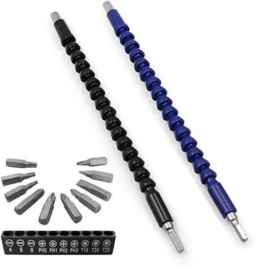 2 Pack Flexible Drill Bit Extension with 10 Drill Bit Sets, YTFGGY 11.8