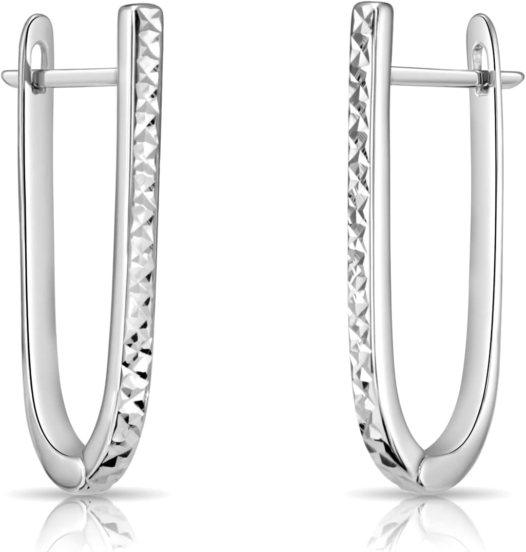 925 Sterling Silver Long U Shape Oval Hoop Earrings