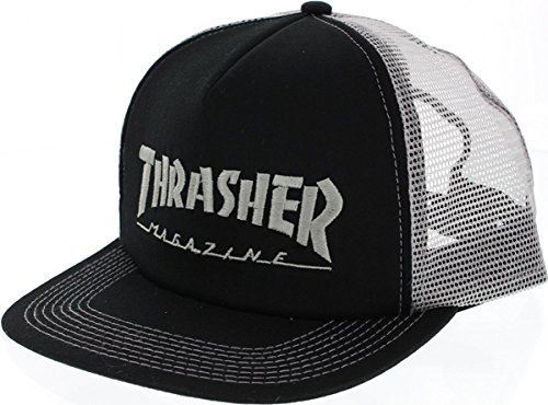 Image of Thrasher Magazine Logo Embroidered Black /Silver Mesh Trucker Hat - Adjustable