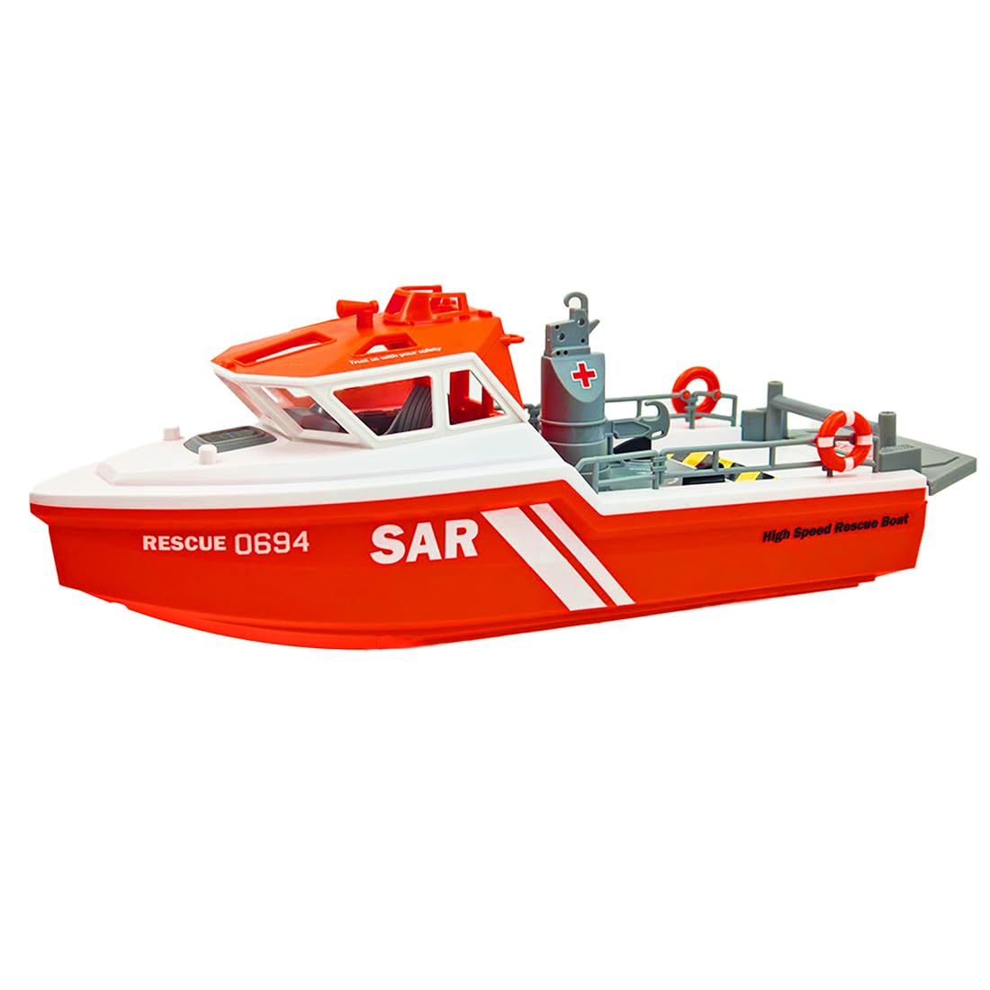 Barco de rescate RC para adultos y adolescentes, escala 1:32, 8 km/h, 2.4 G, control remoto, lancha eléctrica de alta velocidad, lancha de carreras impermeable para piscina y lago