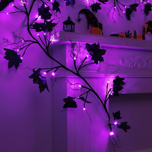 9 FT 72 LED Willow Vine Twig Decor Black Halloween Garland with Purple Lights, 8 Modes & Timer Waterproof Battery Operated for Home Fireplace Mantle Wall Office Indoor Halloween Decorations Party by Grastfu - Image 6