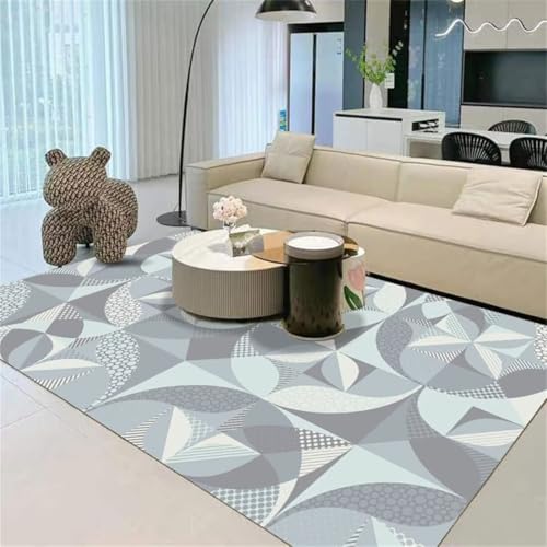 Tapis chaud lavable 70x140cm bleu géométrique pour sol froid - 2