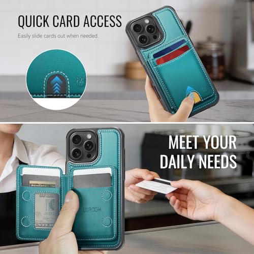 Usroom for iPhone 16 Pro Wallet Case Compatible with Magsafe, Magnetic RFID Blocking Card Holder Kickstand 2 in 1 Detachable Case for iPhone 16 Pro 6.3", Bluish Green by Usroom - Used condition - Image 4