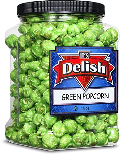 Gourmet Green Apple Flavored Popcorn by It's Delish, 16 Oz Jumbo Container | Bulk Air Popped Pop Corn Snack - Fruity Green Themed Candy Confetti – Gluten Free, Vegan, Kosher, 1 Count