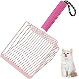 Apidgrowth Cat Litter Scoop, 2-in-1 Detachable Ergonomic Handle, Metal, Bar Grid Shape with Suspendable Cord (Pink)