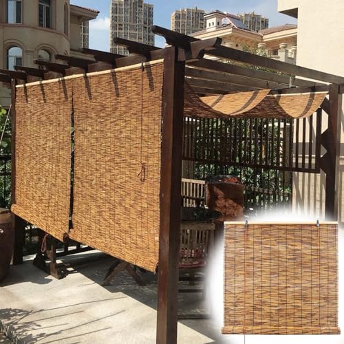 Aislamiento Térmico Carbonización Persiana Enrollable, Transpirables Retro Persianas de Caña, Hecha a Mano Privacidad Cortina De Caña, Fácil De Instalar, para Balcón, Ventanas, Puerta