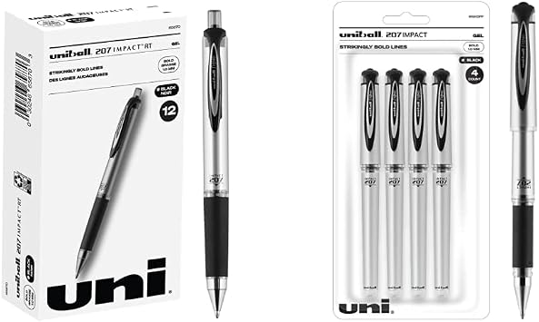 Uniball Signo 207 Impact RT Retractable Gel Pens 12 Pack and Uniball Signo 207 Impact Stick Gel Pens 4 Pack
