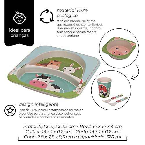 Mimo Style Jogo Para Refeição Farm Infantil Eco-Friendly, Feito de Bambu Natural Ecológico. Possui I