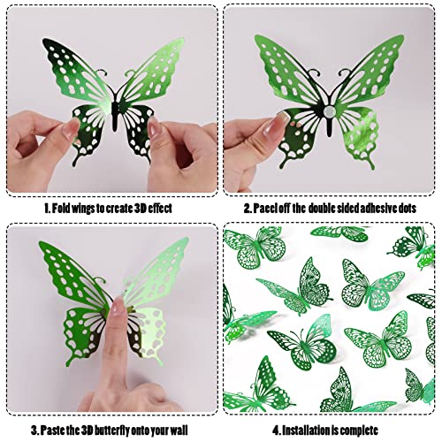 Image of SAOROPEB 3D Butterfly Wall Decor 48 Pcs Dark Green Butterfly Decorations