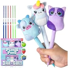 BUNMO Plush Cute Pens 3-Pack Squishy Animal Pens w/Scented Glitter Ink Refills Cat, Cow, Unicorn Fun Writing, Doodling & Journaling for Kids & Teens