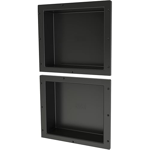 Tile Redi USA RND1614S-14 Niche Double Recessed Shower Shelf, Two Shelves, 28" H X 16" W, Black