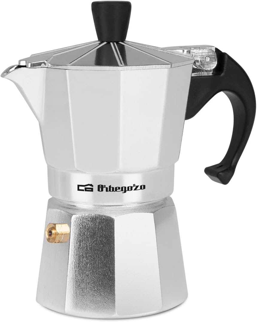 Orbegozo KF 200 - Cafetera italiana de aluminio, 2 tazas de capacidad,  mango ergonómico, tapón de seguridad, filtro desmontable : Hogar y cocina
