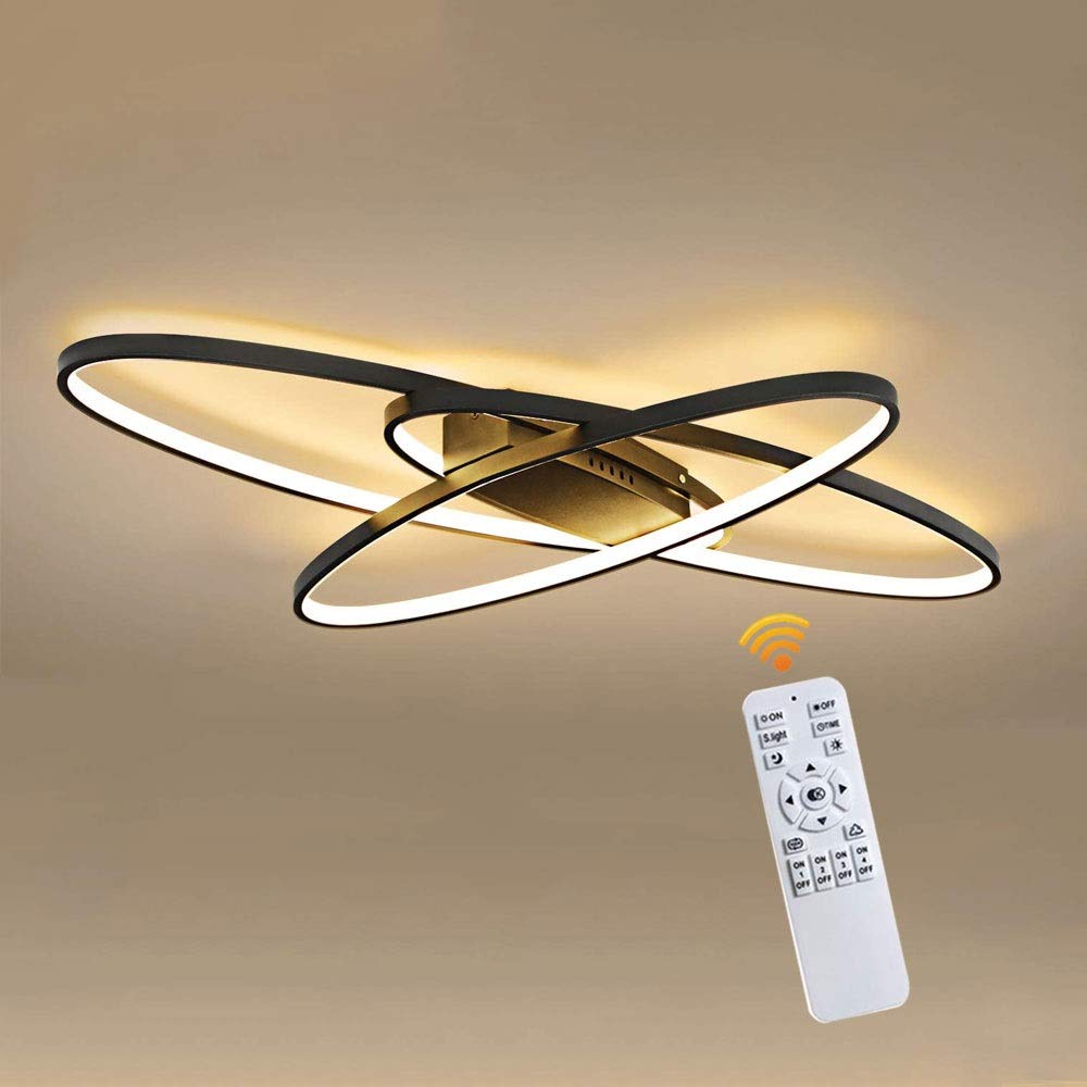 LED Plafonnier Dimmable 46W | Moderne à 3 Anneaux avec Télécommande Lampe De Plafond Noir Lampe de Salon 3220LM Éclairage de Plafond Décoratif Intérieur pour chambre, cuisine et bureau