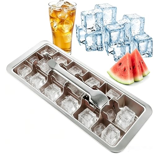 Eiswürfelform Edelstahl 18 Steckplätze Eiswürfelbehälter mit Hebeleinsatz Groß Metall Eiswürfel Müheloses Entnehmen für Getränke Whisky