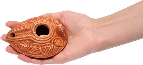 Vista 4 de Lámpara de aceite de arcilla herodiana bíblica con aceite de oliva de Belén, auténtica réplica de Tierra Santa con bolsa de regalo y certificado