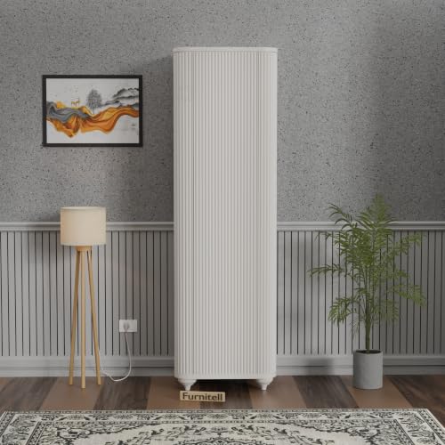 Image of HDHMR Wooden Wardrobe Almirah for Bedroom, 72 Inch | 1 Door Tall Storage Cabinet with 6 Shelves | Fluted Push-to-Open Cupboard | Closet Organizer for Clothes, Books & Home Essentials | White Finish