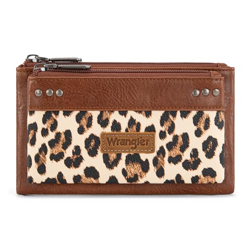 Montana West X Wrangler Brown Wallet Women Double Zipper Pocket Wallet with Rfid Blocking Large Phone Western Womens Wallets Card Cases & Money Organizers