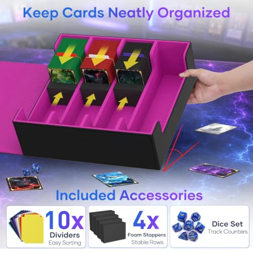 Image of Mlikero Trading Card Storage Box, Bulk Card Storage for 2400+ Sleeved Cards, PU Leather Magnetic Closure Card Organizer with 10 Dividers & 4 Foam Stoppers, Fit for MTG, TCG and Sports Cards (Purple)