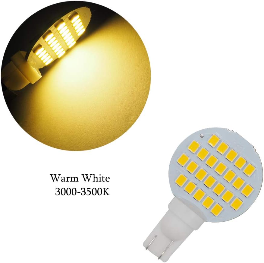 GRV T10 LED Light Bulb 24-2835 SMD Super Bright Lamp AC/DC 12-24V for Car Boat RV Trailer Camper Motorhome Ceiling Dome Warm White Pack of 6