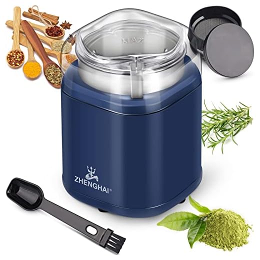 ZHENGHAI Electric Herb Grinder 200w Spice Grinder Compact Size, Easy On/Off, Fast Grinding for Flower Buds Dry Spices Herbs, with Pollen Catcher and Cleaning Brush (Blue)