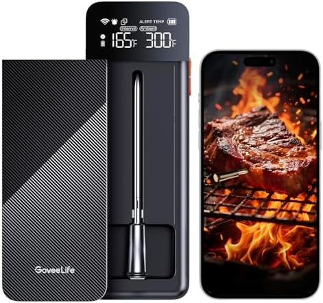 GoveeLife Bluetooth Wireless Meat Thermometer with Digital Standalone LCD Base, WiFi Unlimited Range, ±1.8℉ Accuracy, Food Grade Internal Ambient Sensor Probes for Kitchen, BBQ, Grill, Oven, Smoker