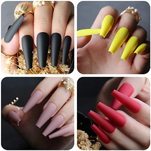 editTime Super Long Fake Nails Coffin Glossy or Matte Press on Nails Ballerina Solid Color Acrylic False Nails Art Salon Faux Ongles Fingers Nails (Matte kit) - Thumbnail 5