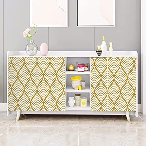 Golden Leaf Wallpaper Peel And Stick Wallpaper Leaf Contact Paper Golden Leaf Wallpaper Stick And Peel Removable Wallpaper Plant Self Adhesive Decorative Wall Paper Vinyl (17.7”×236”, Golden Leaf) #TOP2