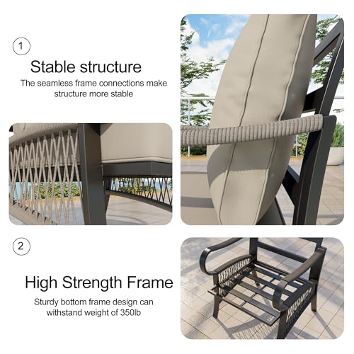 Image of 5 Pieces Patio Conversation Sets, All Weather Metal Outdoor Furniture Set with Sectional Sofa Loveseat Couch for Backyard Garden Deck Porch Poolside (Beige Cushions)