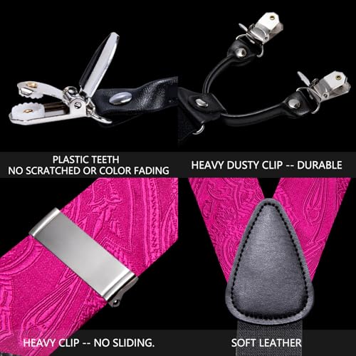 Image of YOHOWA Men Suspenders 6 Clips Strength Adjustable Y Braces Pre-Tied Bow Tie Set Formal Wedding Party