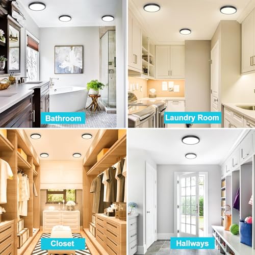 libtit 6Pack 7 inch Flush Mount Ceiling Light - 15W 1500Lm Surface Mount LED Light Fixture,3000k/4000k/6500k Color Selectable, Black Thin Flat Round LED Lamp for Bathroom Kitchen Laundry by libtit - Used condition - Image 7
