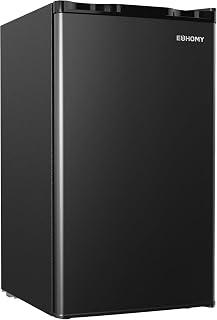 EUHOMY 3.2 Cu Ft Mini Fridge with Freezer Compartment, Compact Single Door Refrigerator, Energy Saving Adjustable Thermostat for Bedroom Dorm Office, Black
