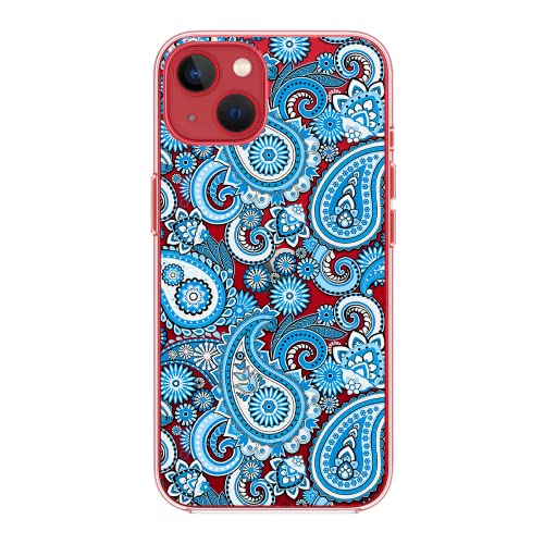 Blingy's Iphone 14 Case, Cool Bandana Pattern Fun Ethnic Style Paisley Art Design Transparent Soft Tpu Protective Clear Case Compatible For Iphone 14 6.1 Inch (Ice Blue Bandana) #TOP2