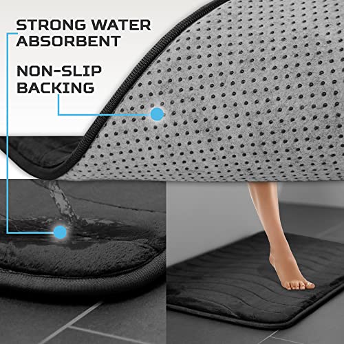 Elvoki Luxury Bathroom Rugs Set 5 Piece - Bath Mats Memory Foam, Toilet Rug Set. Strong Absorbent, Non-Slip, Ultra Soft, Easy To Clean, Black #TOP3