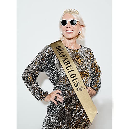 image for Casoty 60th Birthday Sash and Tiara for Women, Gold Crown 60 and Fabul